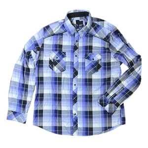 Mens Various Artists Plaid Button Up Long‎ Sleeve Shirt XXL Black Blue